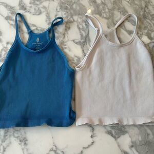 Free People Movement White and Blue Workout Tank Top Bundle Set Sz M 2 Pack